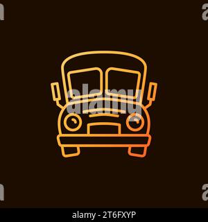School Bus vector concept funny yellow thin line icon or logo element on dark background Stock Vector