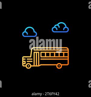 School Bus vector Transportation concept yellow outline icon on dark background Stock Vector