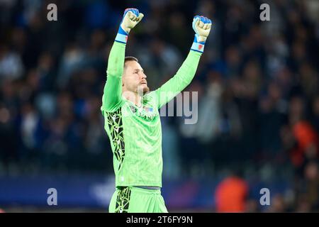 Alejandro Remiro of Real Sociedad of Real Sociedad in action during the Group D - UEFA Champions League match between Real Sociedad and SL Benfica at Stock Photo