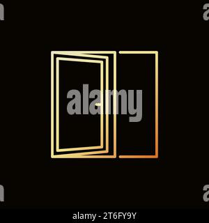 Opened Door vector concept colorful icon or symbol in thin line style on dark background Stock Vector