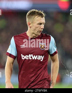 West Ham United's James Ward-Prowse during Europa League Group A soccer match between West Ham United against Olympiacos F.C at London stadium, London Stock Photo