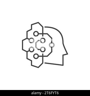 AI connected with Head with Circuits vector concept linear icon or symbol Stock Vector