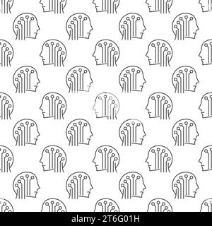 AI Head vector Brain Tech concept seamless pattern in outline style Stock Vector