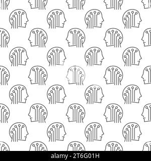 AI Head vector Brain Tech concept seamless pattern in outline style Stock Vector