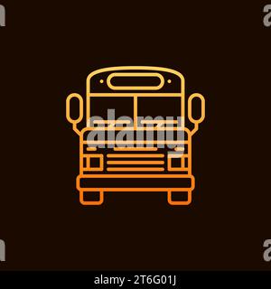 Retro School Bus vector concept yellow outline icon on dark background Stock Vector
