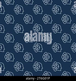 AI connected with Head with Circuits vector concept blue line seamless pattern Stock Vector