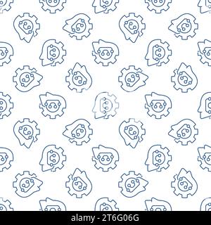 AI Head with Gear vector concept seamless pattern in thin line style Stock Vector
