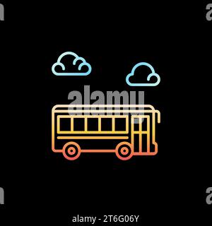 School Bus vector concept outline colored icon. Schoolbus Side View sign on dark background Stock Vector