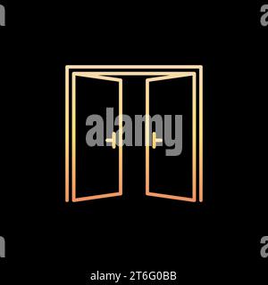 Two Opened Doors vector concept colorful outline icon or symbol on dark background Stock Vector