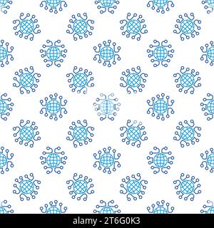 Neural Network with Earth Globe vector Global Brain concept seamless pattern in outline style Stock Vector