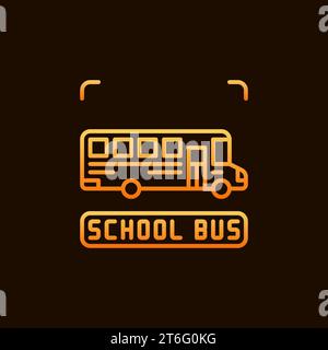 School Bus vector Transportation concept yellow outline icon on dark background Stock Vector