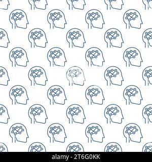 Head with Digital Brain vector concept outline seamless pattern Stock Vector