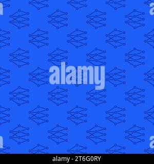 AI Neural Networks Tech vector concept blue seamless pattern in outline style Stock Vector