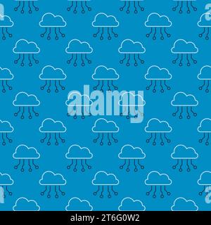 Neural Network Data Cloud Platform vector concept blue seamless pattern in outline style Stock Vector
