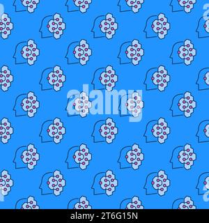 Vector AI Head with Circuits concept colored seamless pattern Stock Vector