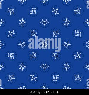 Neural Network Gear vector concept blue seamless pattern in thin line style Stock Vector