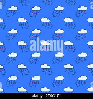 Cloud connected with Head vector Information concept colored seamless pattern Stock Vector