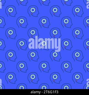 Gear inside AI Head vector concept colored seamless pattern Stock Vector