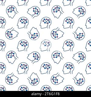 Digital Brain in Human Head vector concept colored seamless pattern Stock Vector