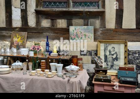 Flea Market, Brocante, in front of Eglise Sainte Catherine, Place Sainte Catherine, Honfleur, Calvados, Basse Normandie, Normandy, France, Europe Stock Photo