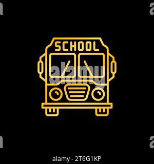 School Bus vector concept yellow linear icon on dark background Stock Vector