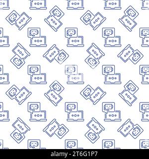 Chatbot and Laptop Computer vector Online Support Service concept colored seamless pattern Stock Vector