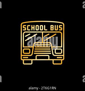 Vector School Bus concept golden line icon or symbol on dark background Stock Vector