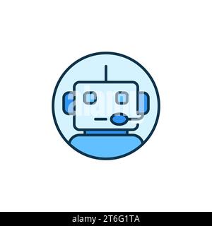 Robot icon in circle. Chatbot sign design. Voice support service bot ...