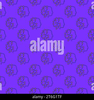Machine Learning Head vector ML Robot concept colored seamless pattern Stock Vector