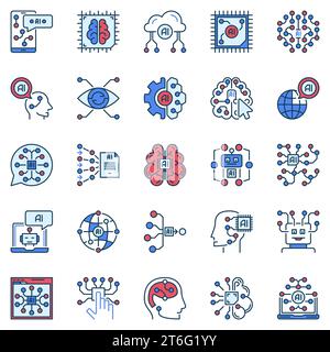 Artificial Intelligence colored icons. AI Technology concept vector modern signs collection Stock Vector