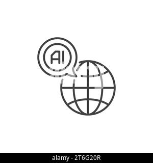 Earth Globe with AI Speech Bubble vector Artificial Intelligence concept thin line icon or symbol Stock Vector