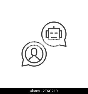 Chatbot and Man in Speech Bubbles vector concept icon or sign in thin line style Stock Vector