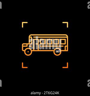 School Bus vector concept yellow outline icon or sign dark background Stock Vector