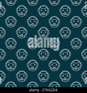 Chatbot with Headset vector Chat Bot concept thin line seamless pattern Stock Vector