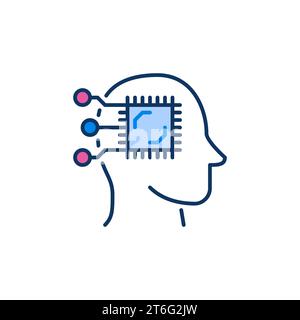 CPU inside Head vector People with AI Chip concept colored icon or design element Stock Vector