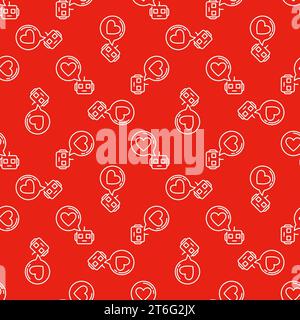 Chatbot with Heart sign in Speech Bubble vector Like concept red linear seamless pattern Stock Vector