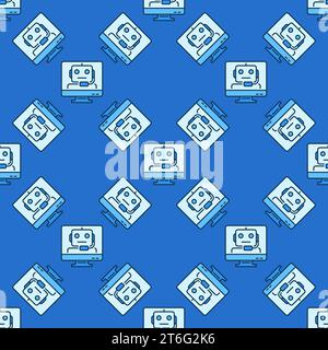 Chatbot on Computer Screen vector Online Chat concept colored seamless pattern Stock Vector