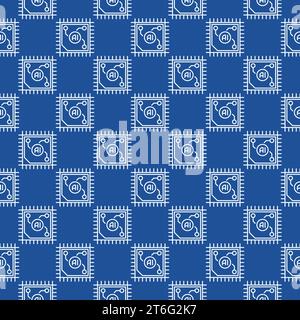 Processor with AI vector Artificial Intelligence CPU concept blue seamless pattern in outline style Stock Vector