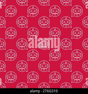 Round Speech Bubble with Chatbot vector concept red outline seamless pattern Stock Vector