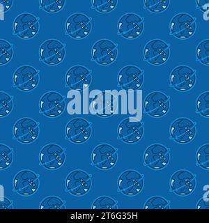 Earth Planet in Space with Satellite vector concept blue seamless pattern Stock Vector