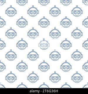 Smiling Chatbot Head vector concept seamless pattern in thin line style Stock Vector