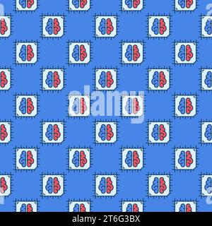 AI CPU Chip vector Artificial Intelligence Processor concept colored seamless pattern Stock Vector