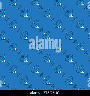 Satellite and Parabolic Antenna Dish vector concept blue seamless pattern Stock Vector