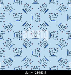 AI Robot Head with Circuits vector Artificial Intelligence concept colored seamless pattern Stock Vector
