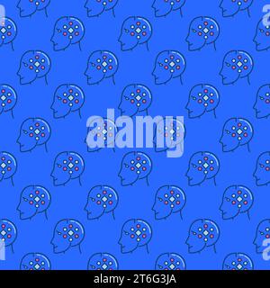 ML and AI Head vector Machine Learning concept colored seamless pattern Stock Vector