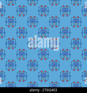 Artificial Intelligence AI Robot vector concept colored seamless pattern Stock Vector