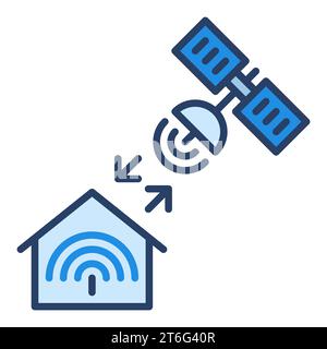 Satellite and House vector Satellite Internet Access concept blue icon or symbol Stock Vector