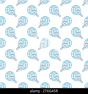 Man in Magnifier and Globe vector People Search with Magnifying Glass concept seamless pattern in outline style Stock Vector