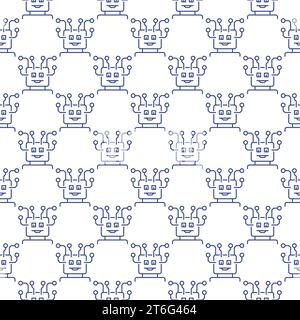 AI Robot Head vector Artificial Intelligence concept thin line seamless pattern Stock Vector