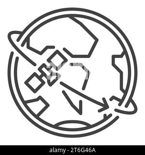 Satellite with Earth Planet vector concept outline icon or design element Stock Vector